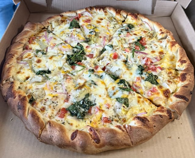 Chicken Alfredo Pizza.