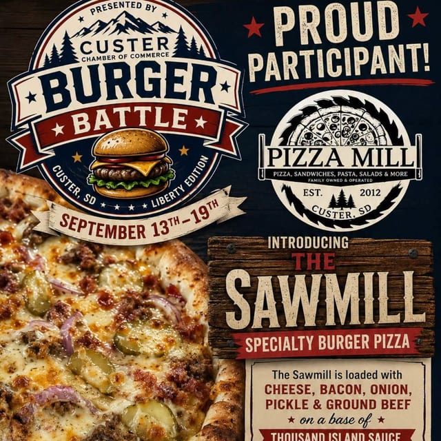 Custer Burger Battle: The Sawmill Specialty Burger Pizza.