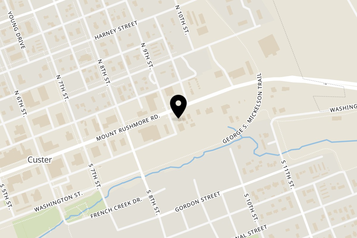 Map showing the location of Pizza Mill on 904 Mt Rushmore Rd in Custer